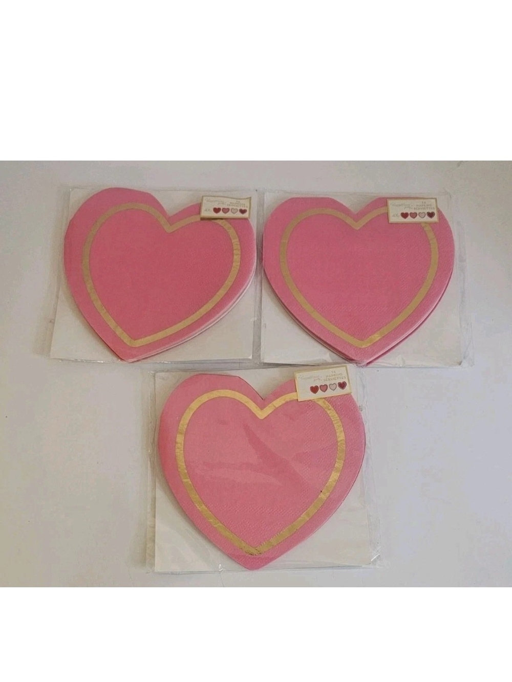 Sugar Plum Heart Shaped Napkins Gold Foil 16 Count Lot of 3 Valentine's Day New